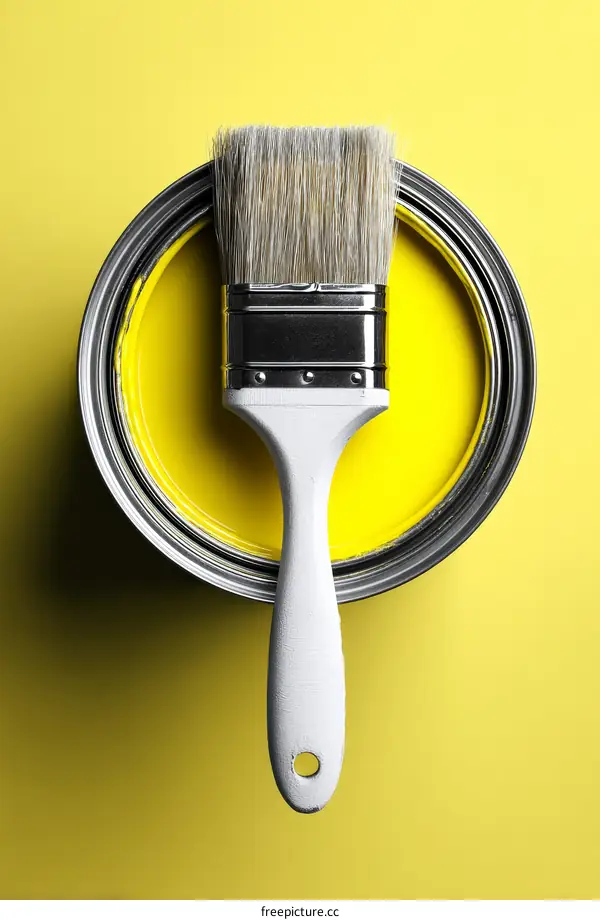 Yellow Paint Can with Paintbrush