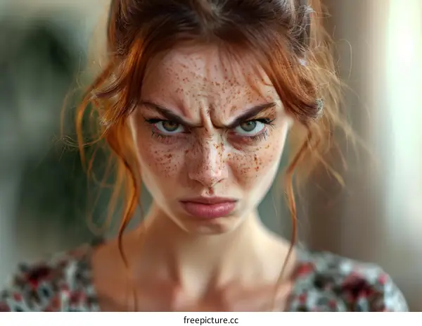 Closeup Portrait of an Angry Woman