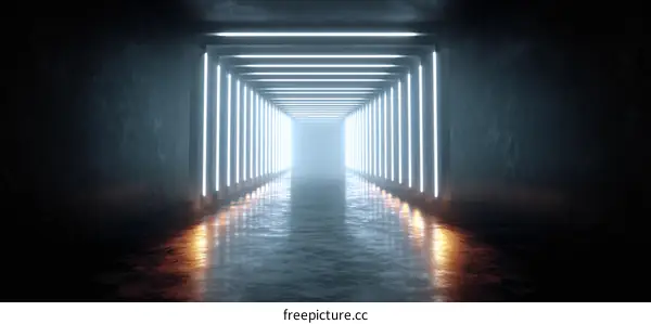 Neon Light Tunnel Futuristic Abstract Interior