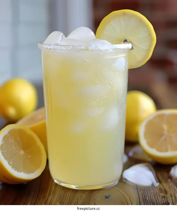 Refreshing Lemonade with Ice and Lemon Slice