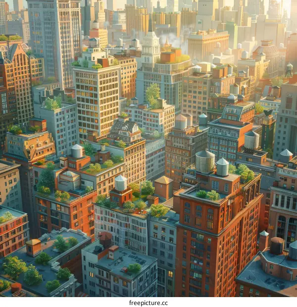Urban Skyline with Green Roofs