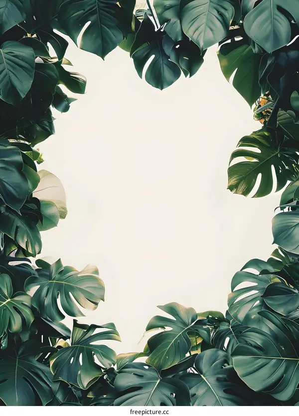 Green Monstera Leaves Frame Background