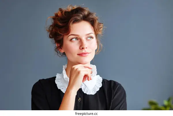 Thoughtful Woman in Elegant Outfit