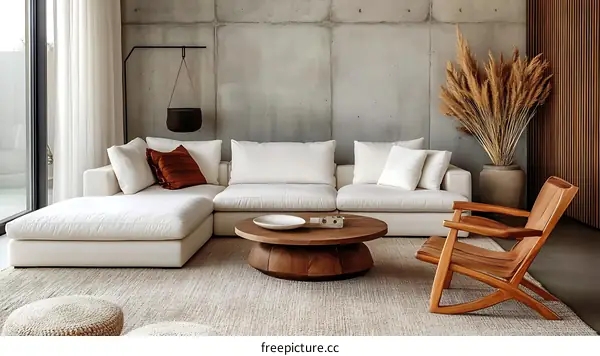 Modern Minimalist Living Room Design with Natural Wooden Furniture