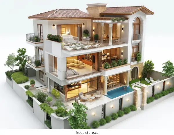 Luxurious Three-Story Modern Villa with Pool