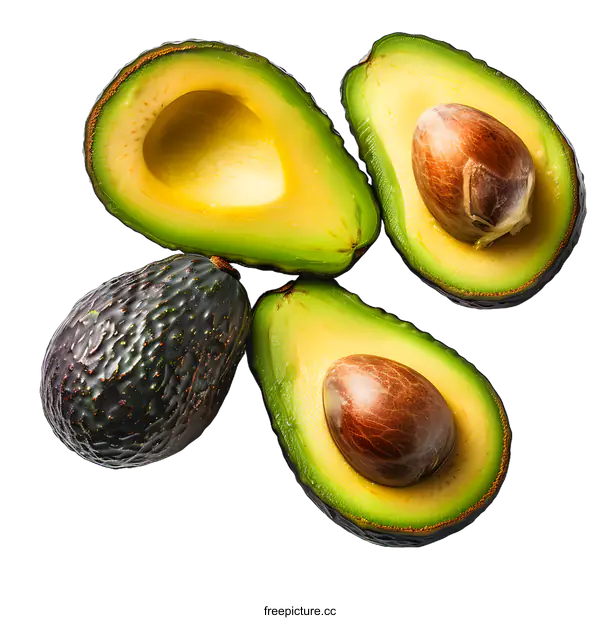 [Transparent Background PNG]Four avocado halves on a white background