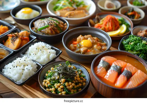 A delicious Japanese meal with many different dishes