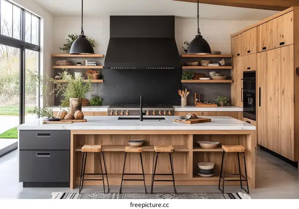 Modern Farmhouse Kitchen Design with Wooden Cabinets