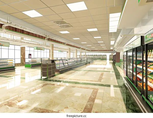 Interior Design of Supermarket with Tiled Floor