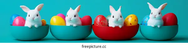 Cute Easter Bunnies in Egg-Shaped Bowls