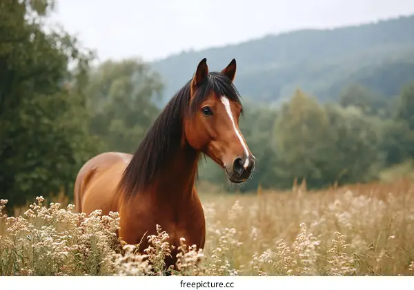 Majestic Horse in a Meadow Landscape