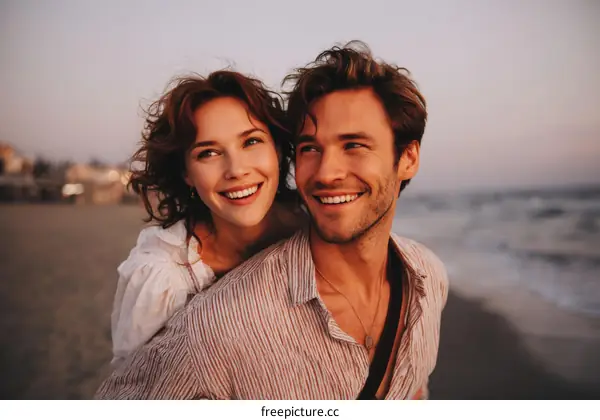 Couple Enjoying a Romantic Beach Sunset
