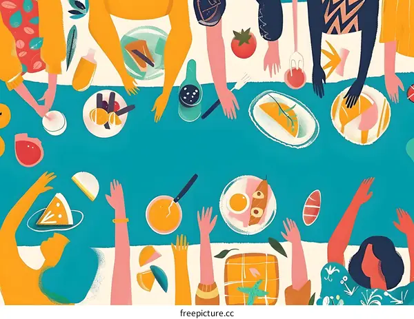 Top View of People Eating Together at a Table