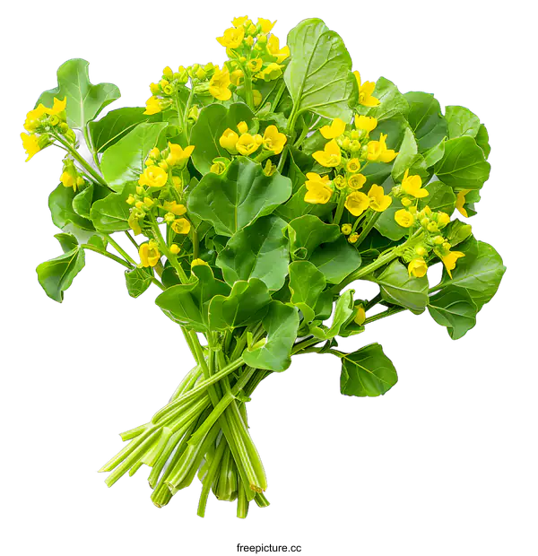 [Transparent Background PNG]Freshly picked mustard flowers on a white background