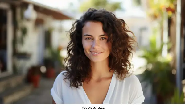 portrait of a young woman with curly hair smiling
