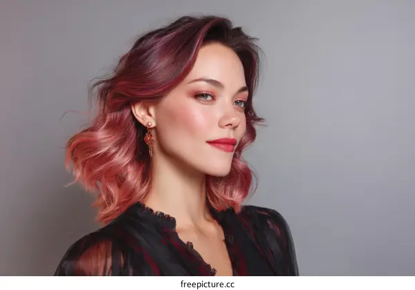 Beautiful Woman with Pink Hair and Elegant Style