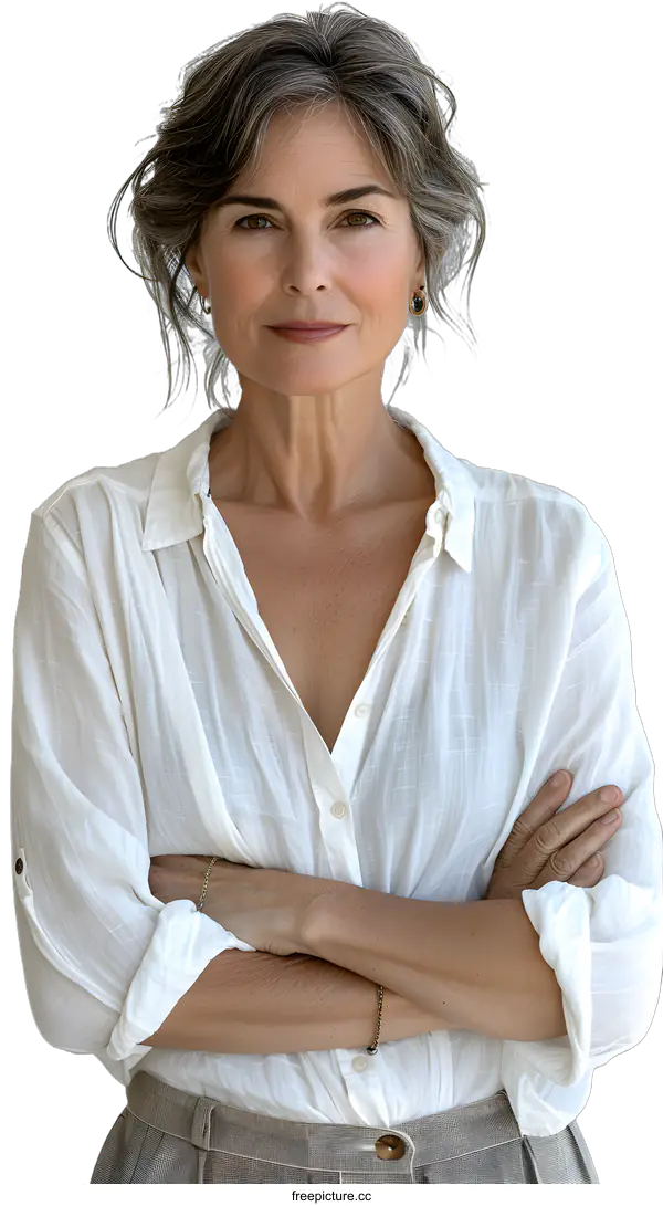 [Transparent Background PNG]portrait of a beautiful middle aged woman with grey hair