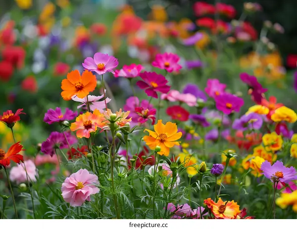 Colorful Cosmos Flowers Blooming in a Garden