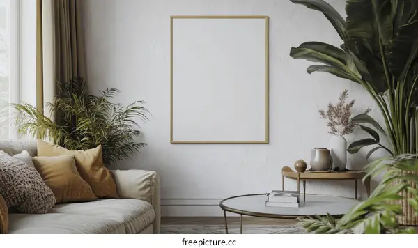 Modern Minimalist Living Room Mockup with Empty Frame