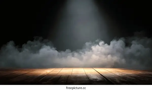 Dramatic Spotlight on Wooden Floor with Smoke