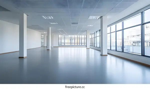 Empty Office Interior Design With Big Windows