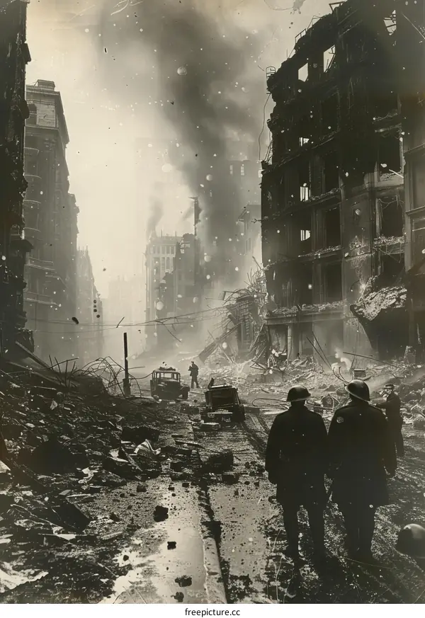 The aftermath of the German bombing of London in 1940