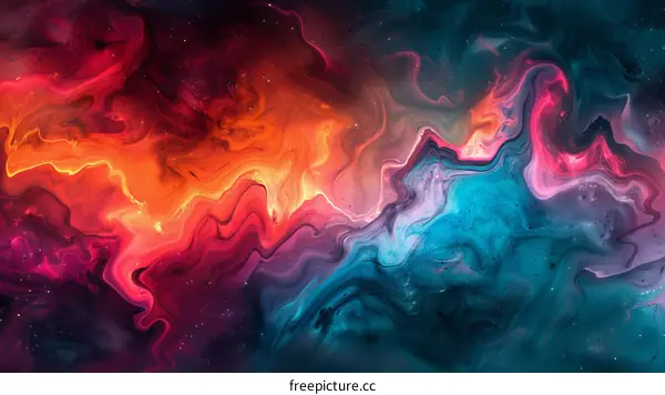 Abstract Colorful Swirling Liquid Painting