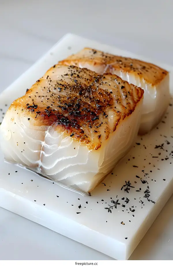 Two pieces of codfish on a marble slab