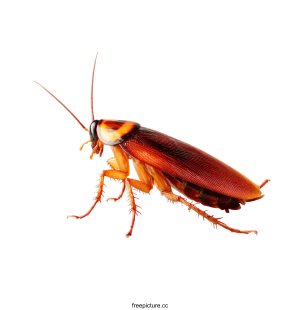 [Transparent Background PNG]Close-up Photo of a Cockroach on White Background