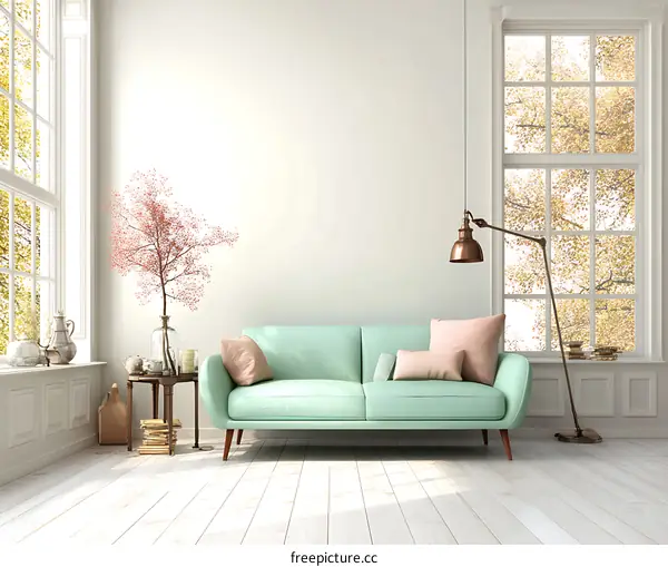 Elegant Pastel Green Living Room Interior Design