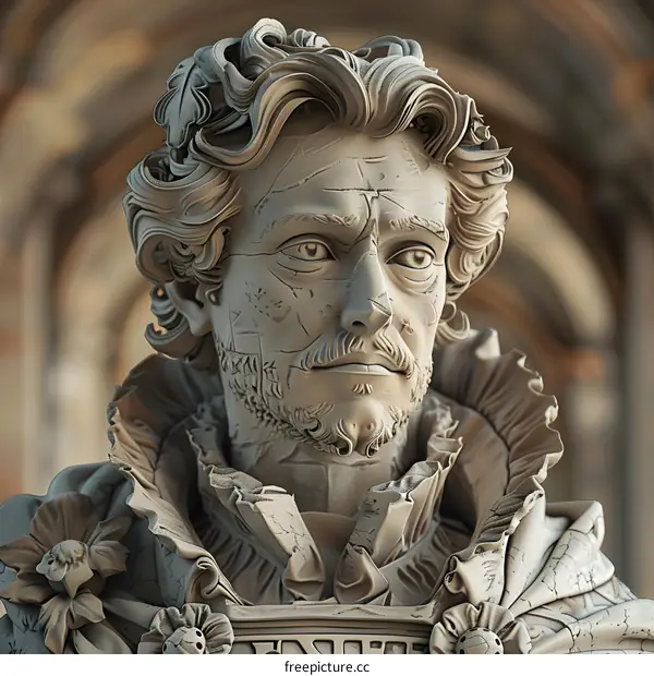 Portrait of a male sculpture with classical facial features