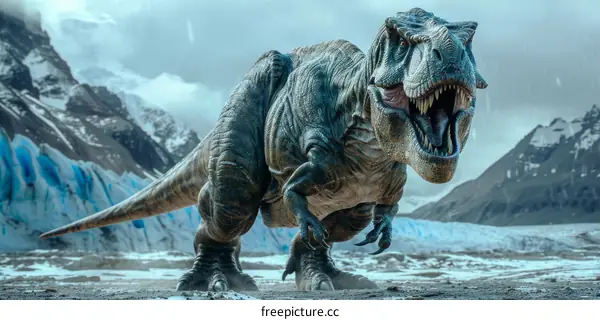 Tyrannosaurus Rex in an Icy Prehistoric Landscape