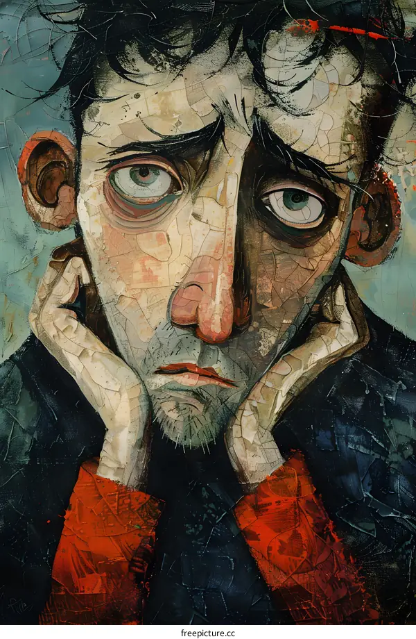 A painting of a man with a sad expression on his face