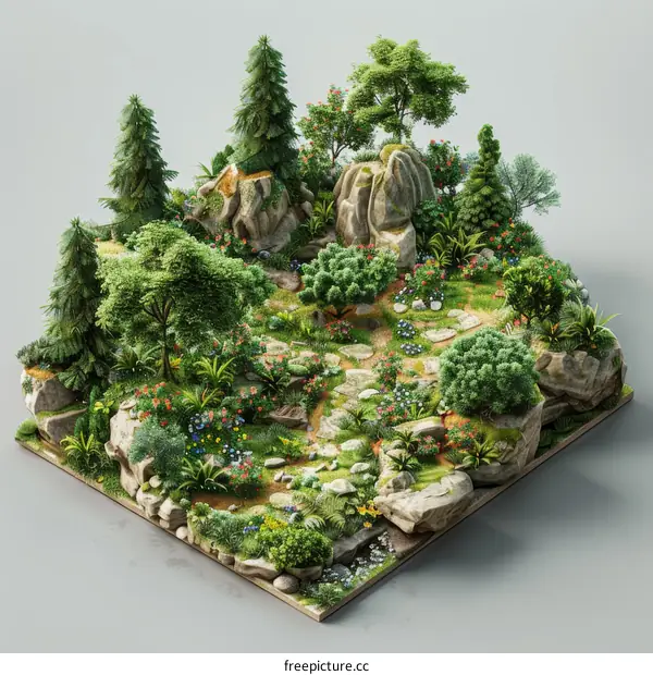 Isometric 3D Forest Terrain Landscape