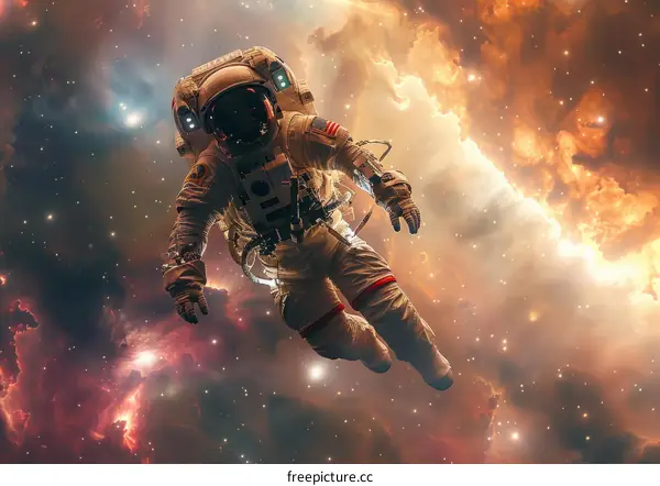 An astronaut in a spacesuit floating in the vastness of space