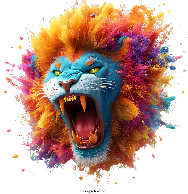 [Transparent Background PNG]Colorful Roar of a Majestic Lion