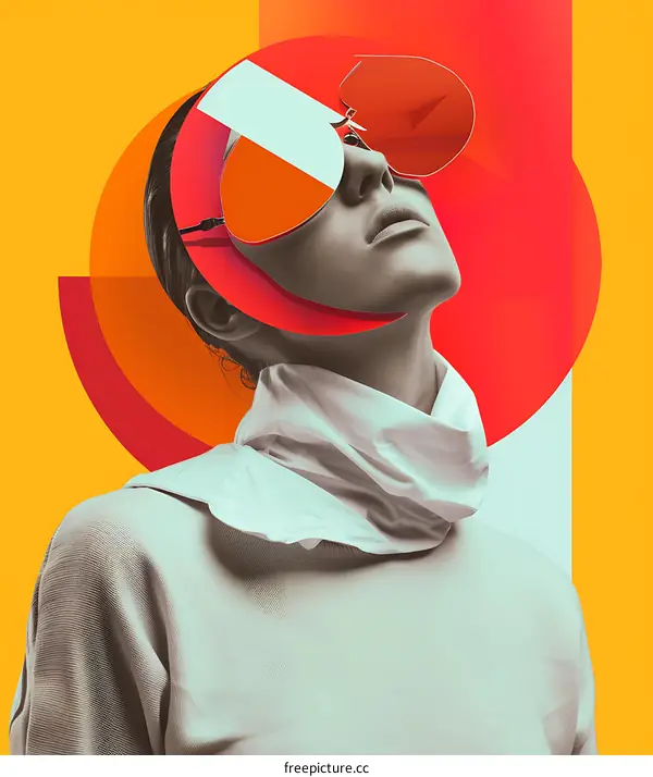 Woman in Red Sunglasses With Geometric Background