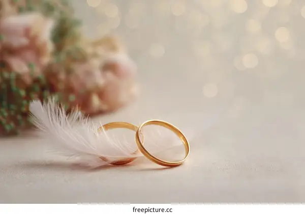 Elegant Wedding Rings and Feather Decoration
