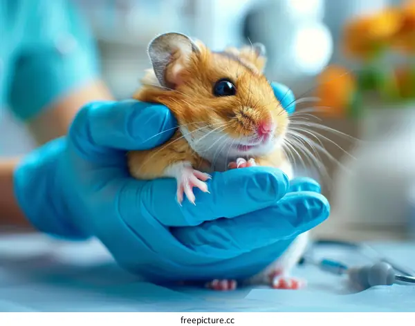 Close-up of a Hamster Being Held in a Gloved Hand