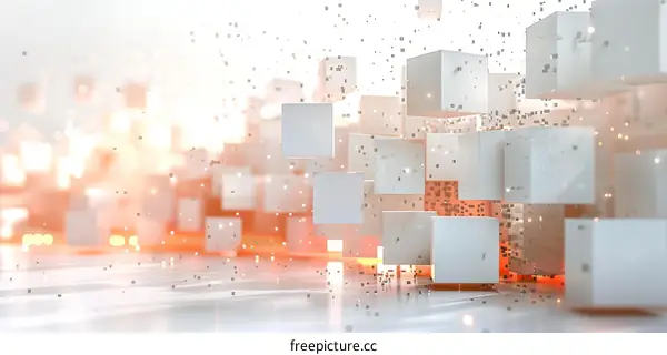 Abstract 3D Illustration of Glowing White Cubes Floating in a Void
