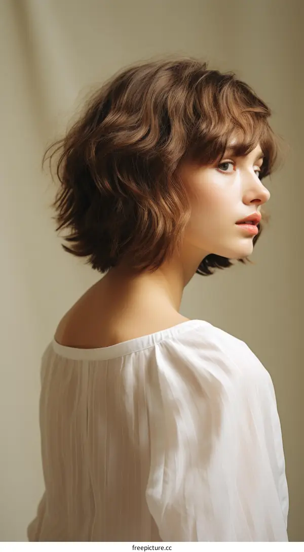 portrait of a young woman with short brown hair