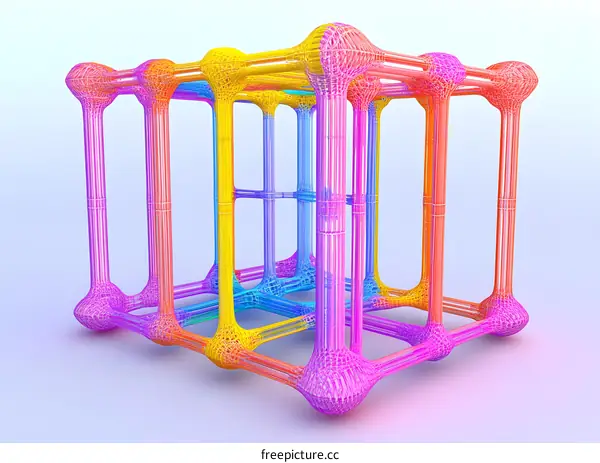 Abstract 3D Geometric Cube Structure with Rainbow Colors