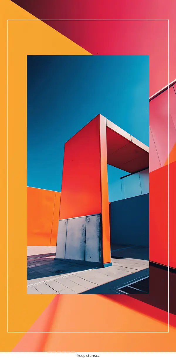Modern Minimalist Architecture with Geometric Shapes and Vibrant Colors