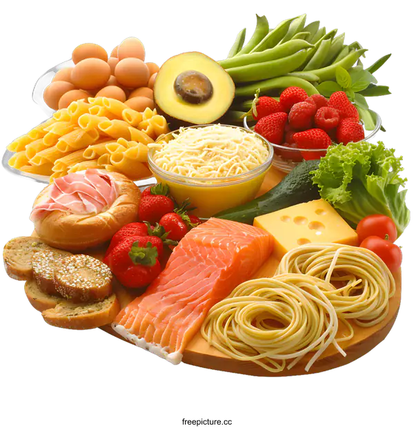 [Transparent Background PNG]Healthy Food on Wooden Cutting Board with White Background