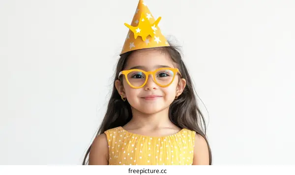Smiling Girl with Party Hat and Glasses