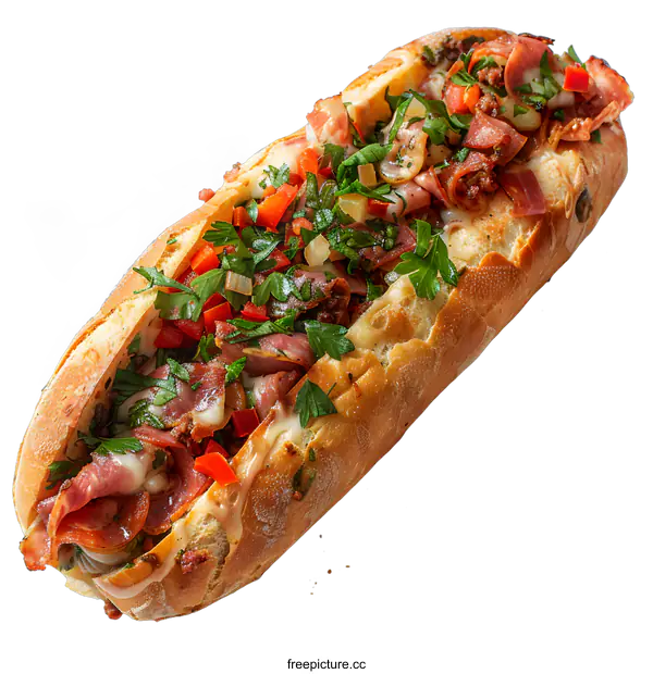 [Transparent Background PNG]A delicious sandwich with ham, cheese, and vegetables