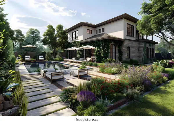 Modern house with pool and garden