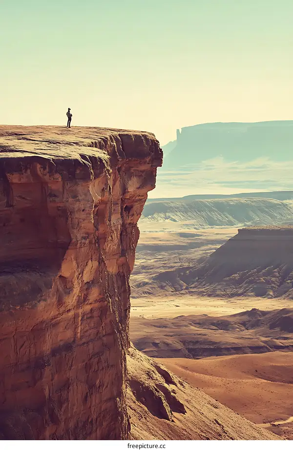 Man Standing on Edge of Cliff overlooking Desert Canyon