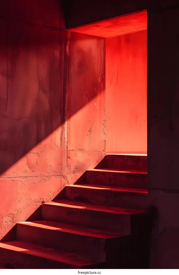 Concrete Stairs in Red Light