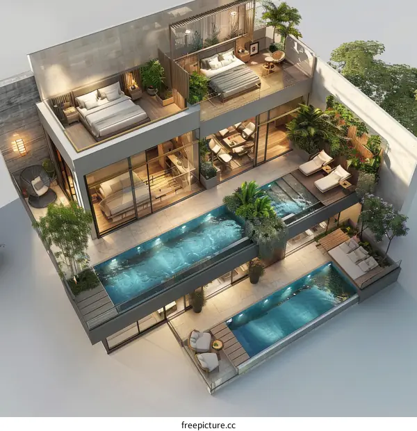 Luxury Rooftop Pool Apartments Design Illustration